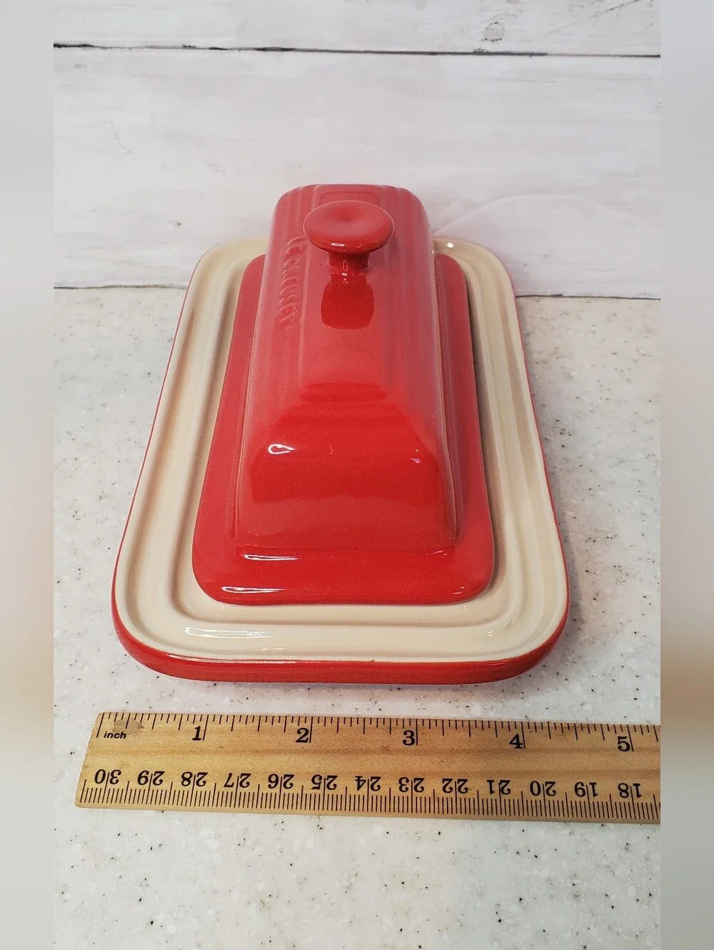 Le Creuset Cerise Red Stoneware Covered Butter Dish Heritage 7.5